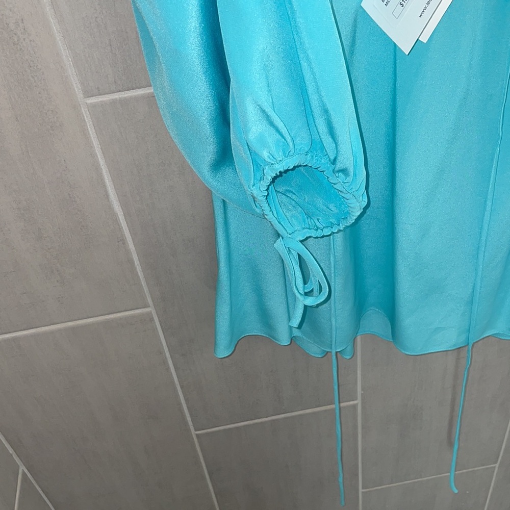 Women's Blue Ruffle Blouse - Picture 3 of 5